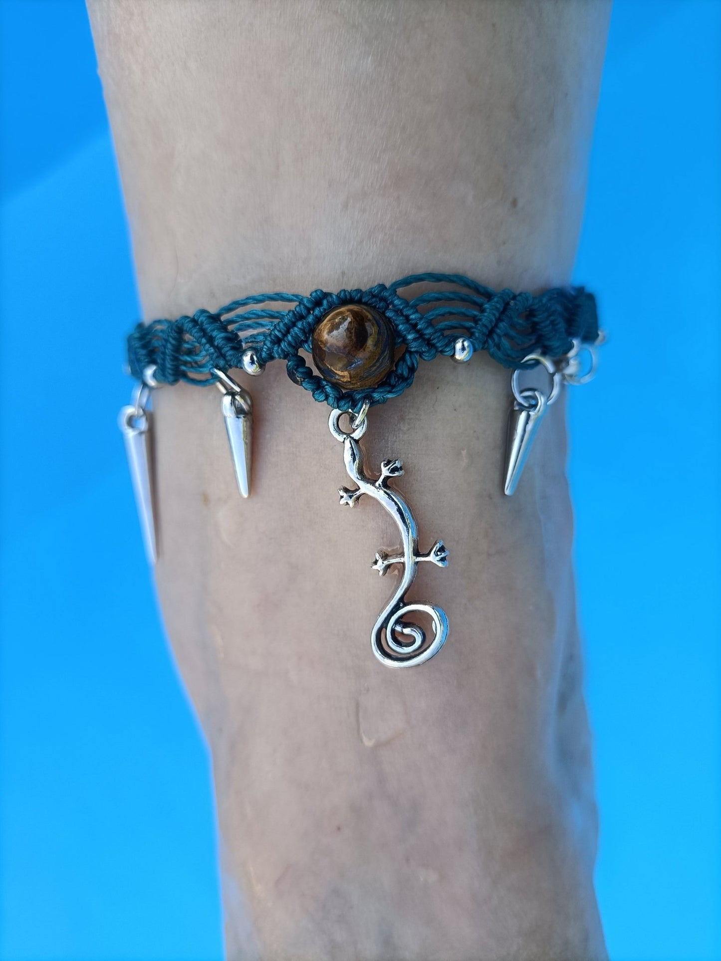 Bracelet de cheville salamandre Émeraude - Lunestya Macramé