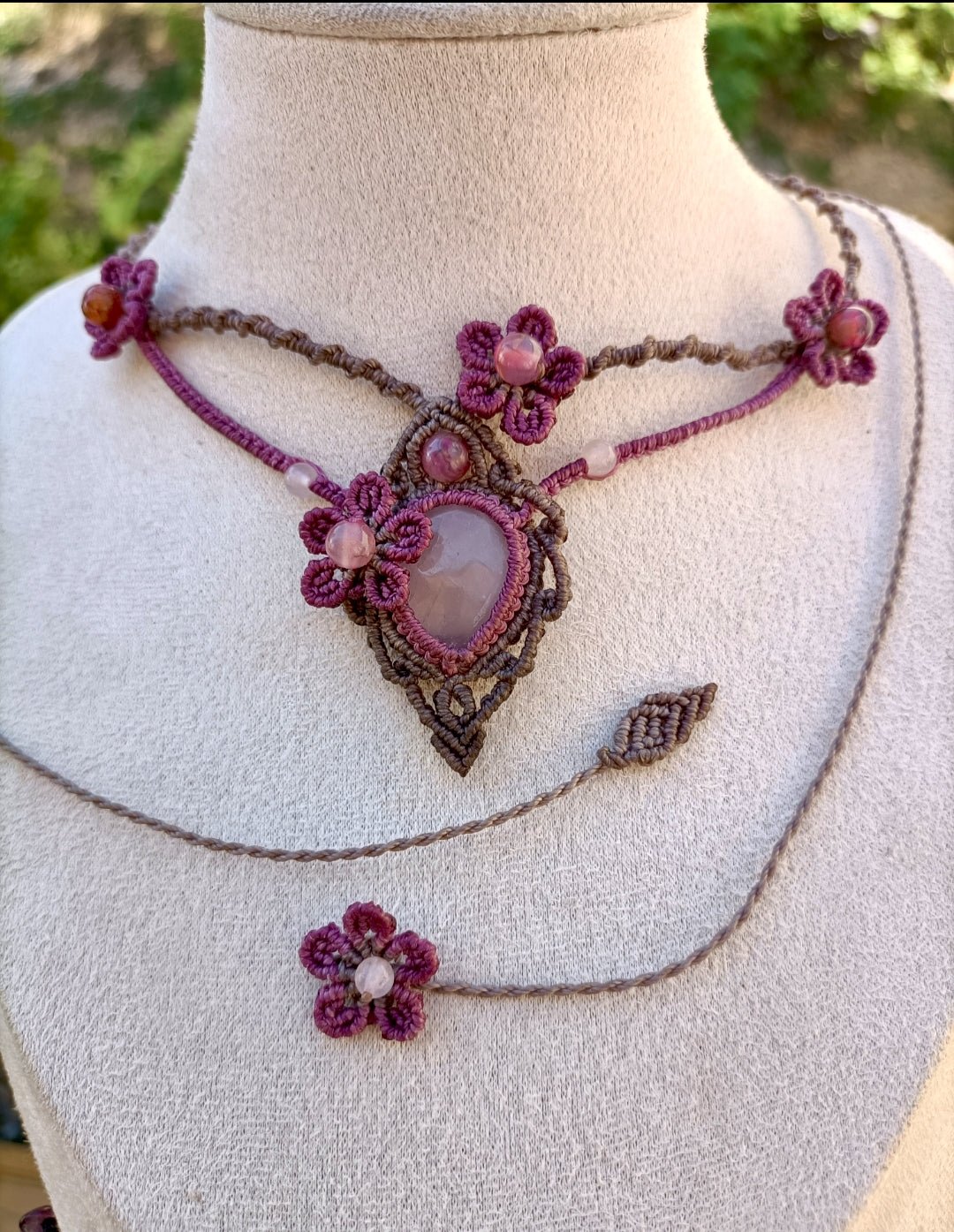 Collier choker floral Rosa - Lunestya Macramé