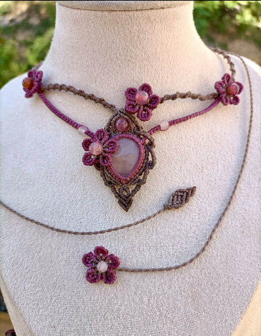 Collier choker floral Rosa - Lunestya Macramé
