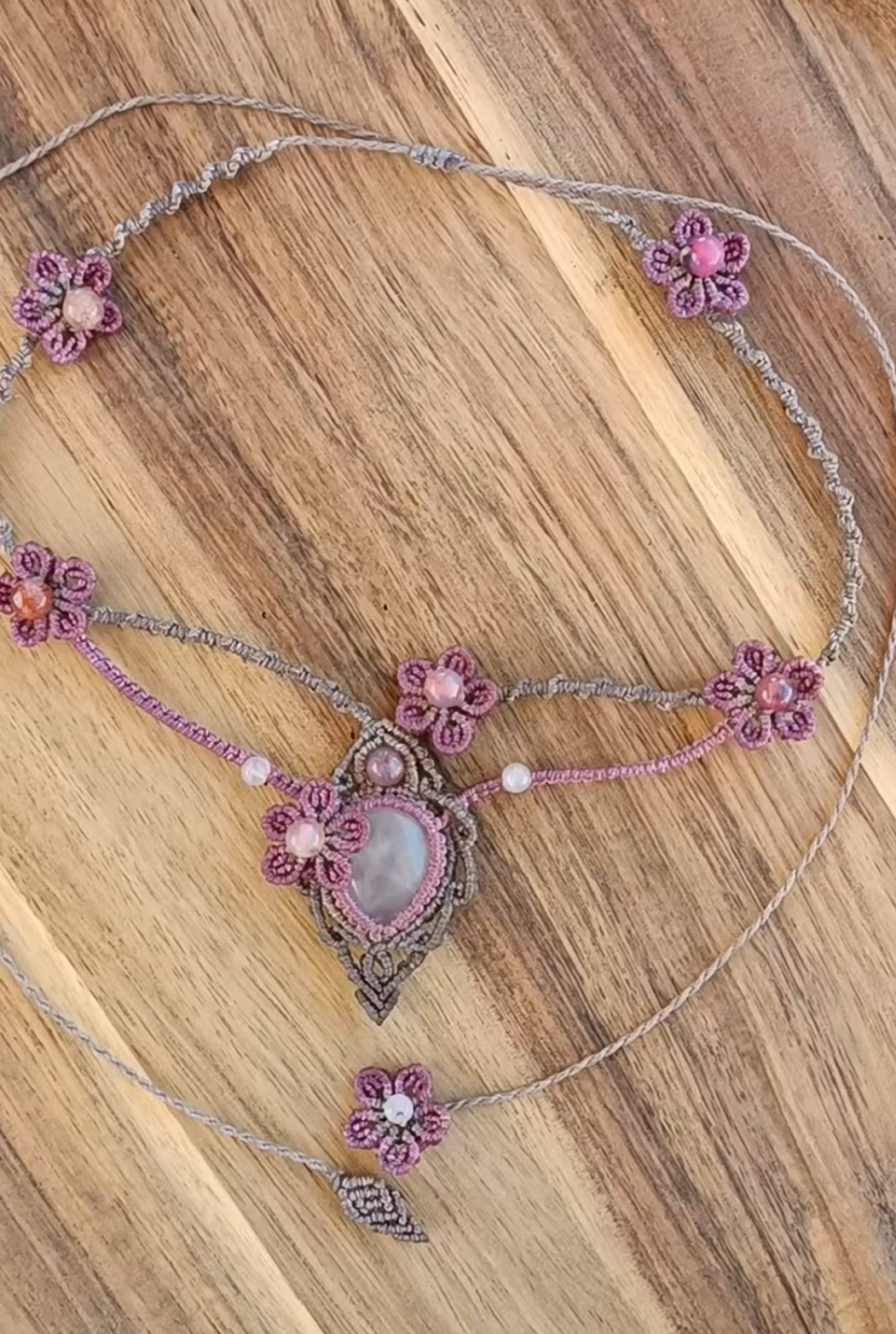 Collier choker floral Rosa - Lunestya Macramé