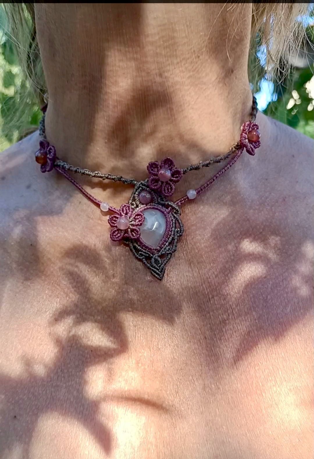 Collier choker floral Rosa - Lunestya Macramé