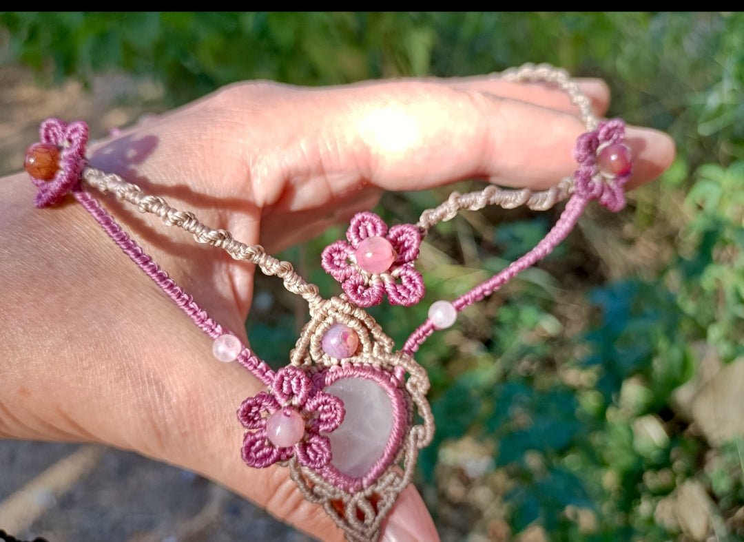 Collier choker floral Rosa - Lunestya Macramé