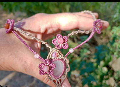 Collier choker floral Rosa - Lunestya Macramé